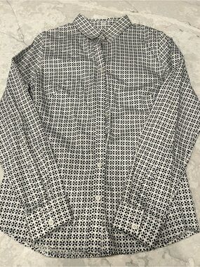 Banana Republic White Shirt with Black Floral Geometric Print